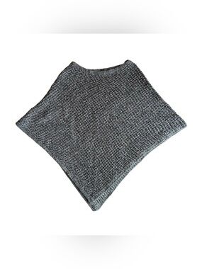 Y2K Cache Women’s Gray Silver Metallic Knit Sweater Poncho Top Size S/M